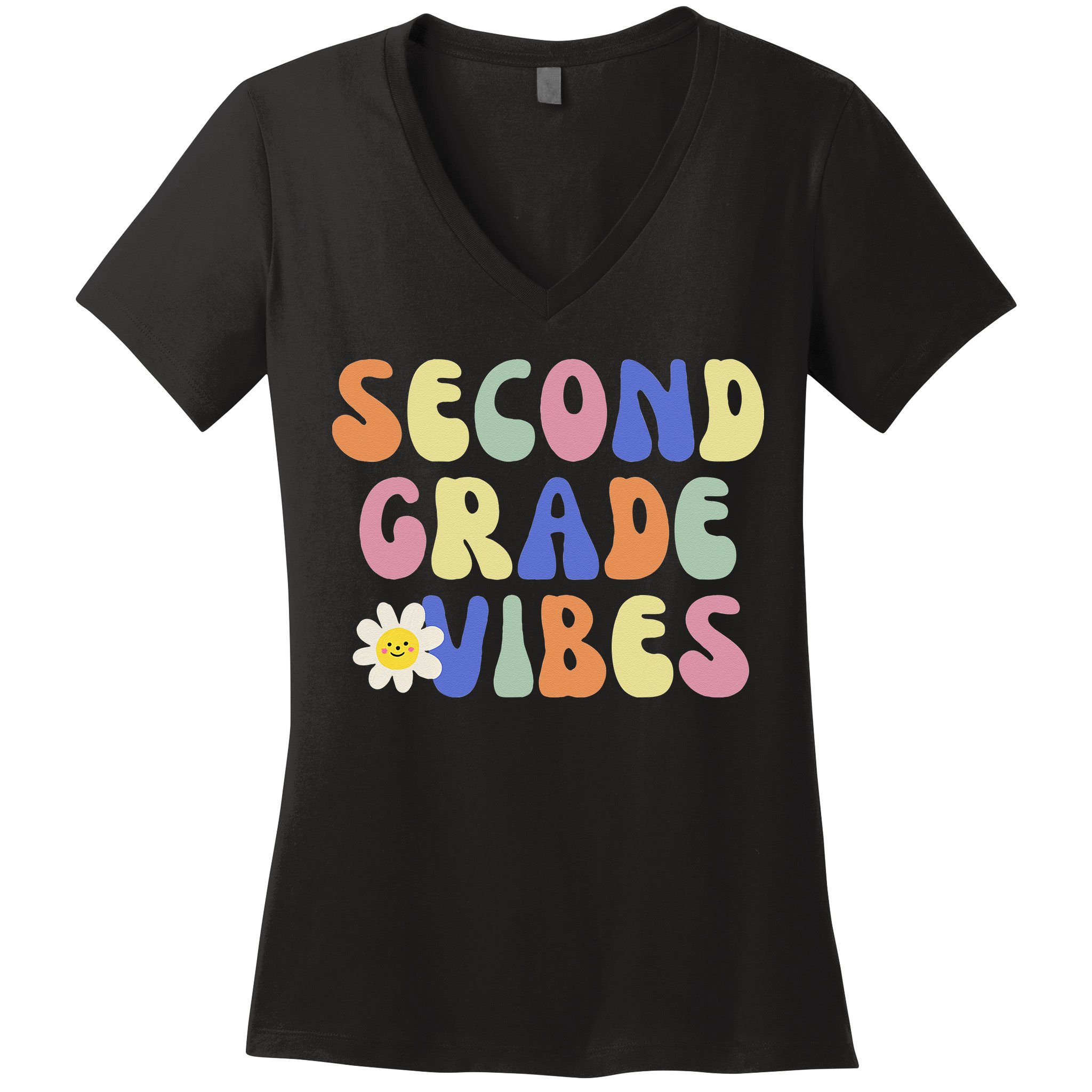 Student Teacher Vintage Retro Second Grade Vibes Women's V-Neck T-Shirt