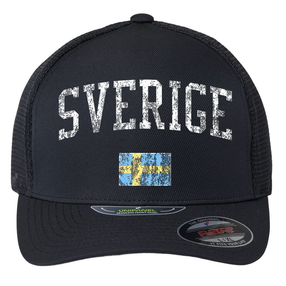 Sweden T Vintage Sports Design Swedish Flag Flexfit Unipanel Trucker Cap
