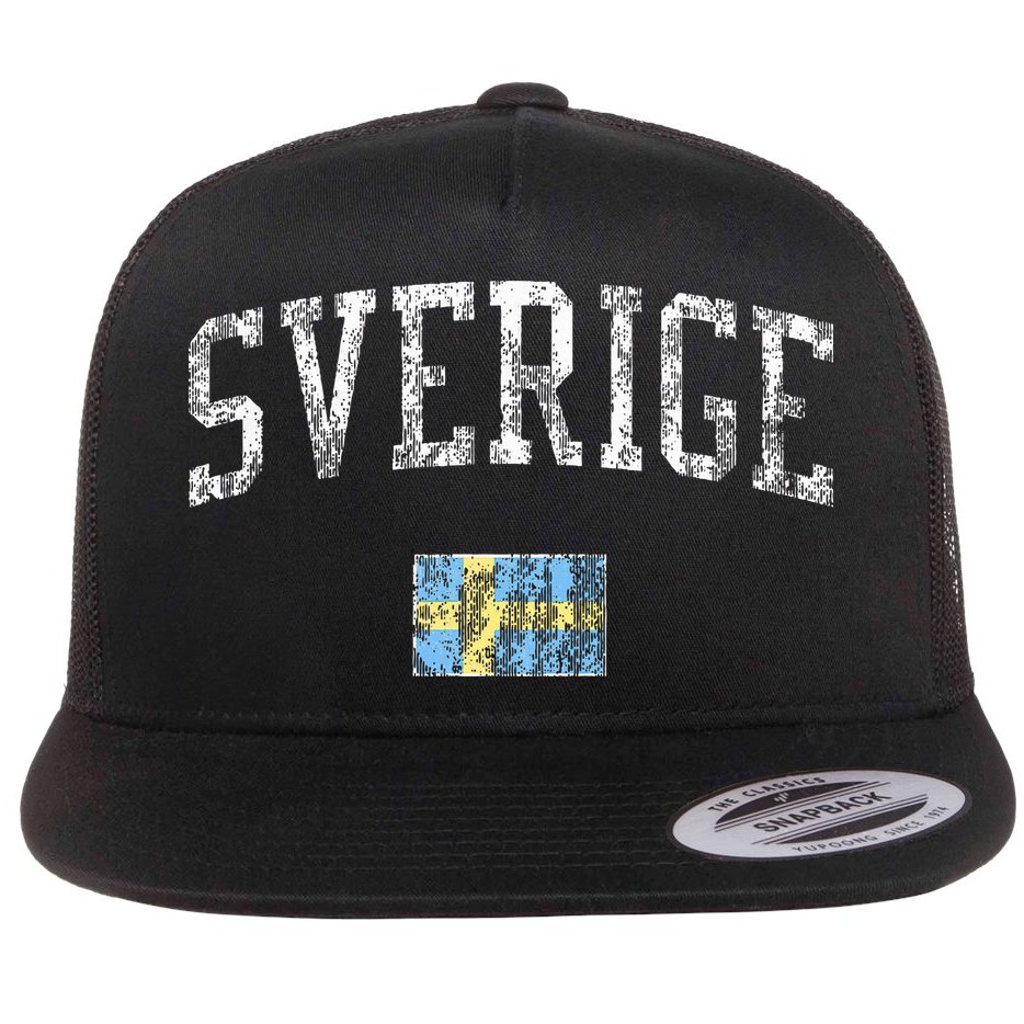 Sweden T Vintage Sports Design Swedish Flag Flat Bill Trucker Hat