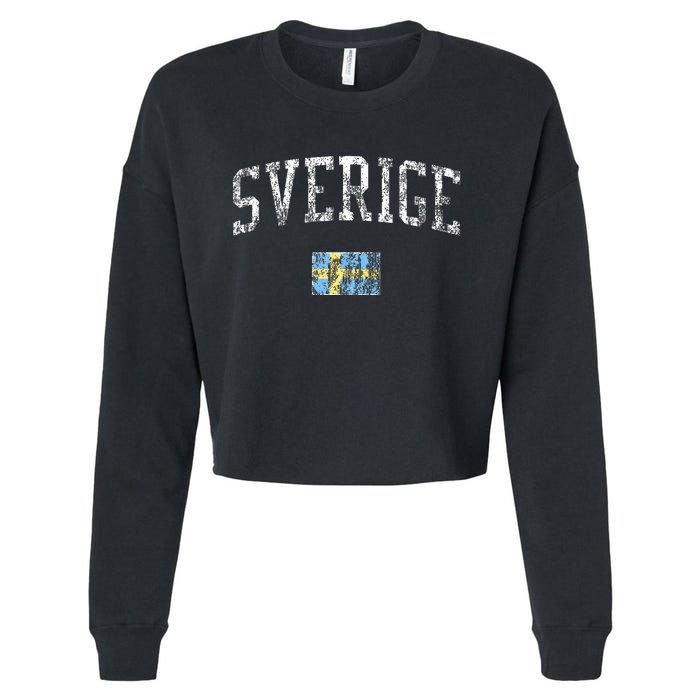 Sweden T Vintage Sports Design Swedish Flag Cropped Pullover Crew