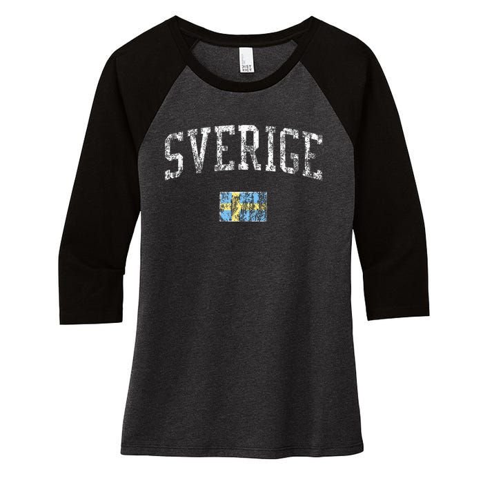 Sweden T Vintage Sports Design Swedish Flag Women's Tri-Blend 3/4-Sleeve Raglan Shirt