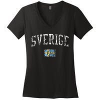 Sweden T Vintage Sports Design Swedish Flag Women's V-Neck T-Shirt