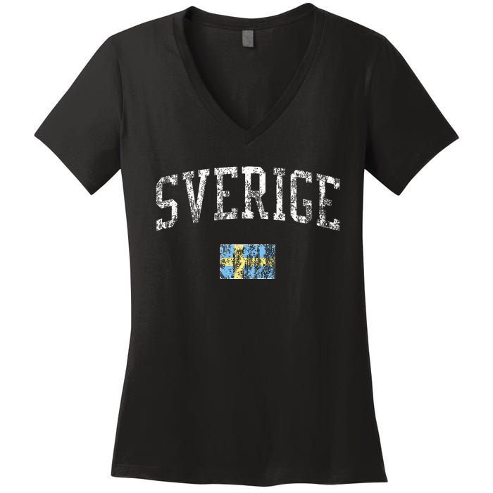 Sweden T Vintage Sports Design Swedish Flag Women's V-Neck T-Shirt