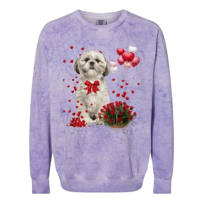 Shih Tzu Valentines Day Funny Dog Lover Happy Valentine Colorblast Crewneck Sweatshirt