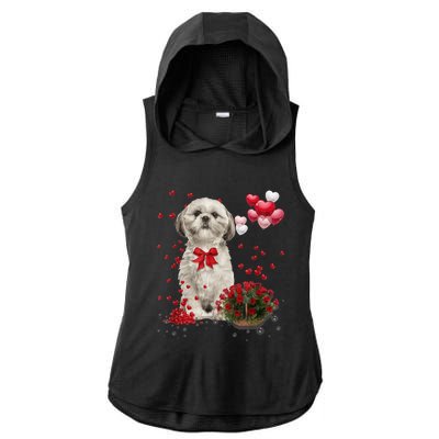 Shih Tzu Valentines Day Funny Dog Lover Happy Valentine Ladies PosiCharge Tri-Blend Wicking Draft Hoodie Tank