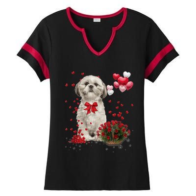 Shih Tzu Valentines Day Funny Dog Lover Happy Valentine Ladies Halftime Notch Neck Tee