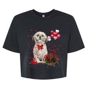 Shih Tzu Valentines Day Funny Dog Lover Happy Valentine Bella+Canvas Jersey Crop Tee