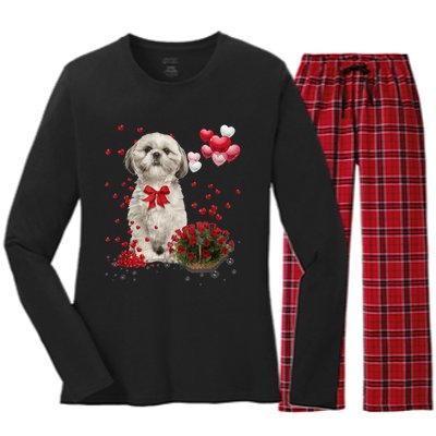 Shih Tzu Valentines Day Funny Dog Lover Happy Valentine Women's Long Sleeve Flannel Pajama Set 