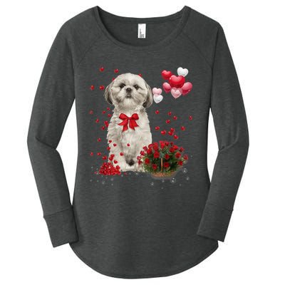 Shih Tzu Valentines Day Funny Dog Lover Happy Valentine Women's Perfect Tri Tunic Long Sleeve Shirt