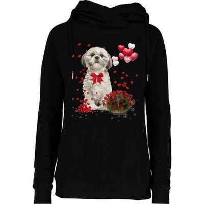 Shih Tzu Valentines Day Funny Dog Lover Happy Valentine Womens Funnel Neck Pullover Hood