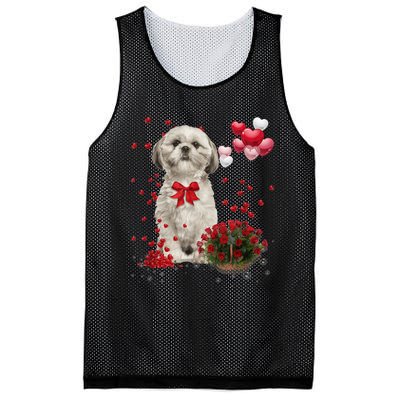 Shih Tzu Valentines Day Funny Dog Lover Happy Valentine Mesh Reversible Basketball Jersey Tank