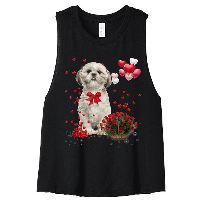 Shih Tzu Valentines Day Funny Dog Lover Happy Valentine Women's Racerback Cropped Tank