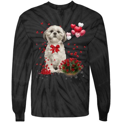 Shih Tzu Valentines Day Funny Dog Lover Happy Valentine Tie-Dye Long Sleeve Shirt