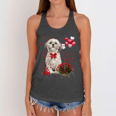 Shih Tzu Valentines Day Funny Dog Lover Happy Valentine Women's Knotted Racerback Tank