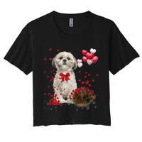 Shih Tzu Valentines Day Funny Dog Lover Happy Valentine Women's Crop Top Tee