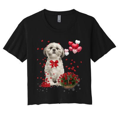 Shih Tzu Valentines Day Funny Dog Lover Happy Valentine Women's Crop Top Tee