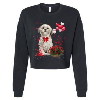 Shih Tzu Valentines Day Funny Dog Lover Happy Valentine Cropped Pullover Crew