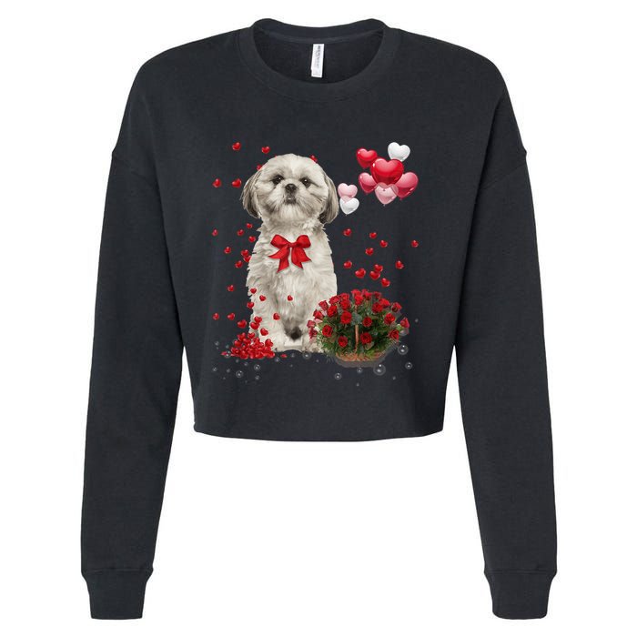 Shih Tzu Valentines Day Funny Dog Lover Happy Valentine Cropped Pullover Crew