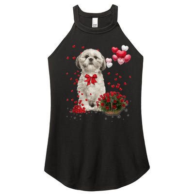 Shih Tzu Valentines Day Funny Dog Lover Happy Valentine Women’s Perfect Tri Rocker Tank