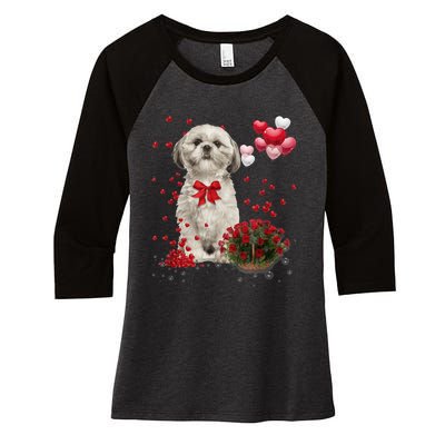 Shih Tzu Valentines Day Funny Dog Lover Happy Valentine Women's Tri-Blend 3/4-Sleeve Raglan Shirt