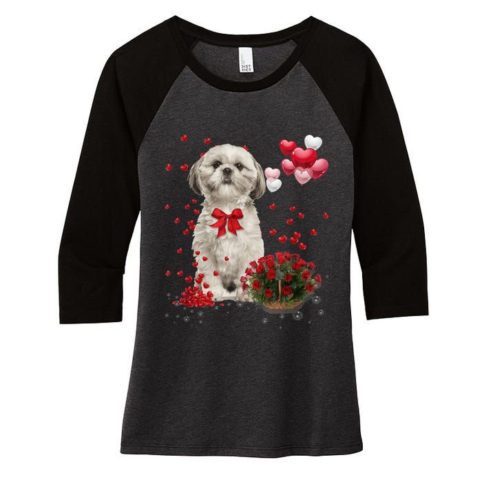 Shih Tzu Valentines Day Funny Dog Lover Happy Valentine Women's Tri-Blend 3/4-Sleeve Raglan Shirt