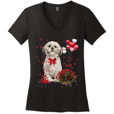 Shih Tzu Valentines Day Funny Dog Lover Happy Valentine Women's V-Neck T-Shirt