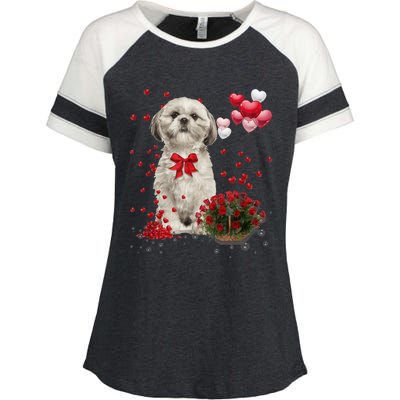 Shih Tzu Valentines Day Funny Dog Lover Happy Valentine Enza Ladies Jersey Colorblock Tee