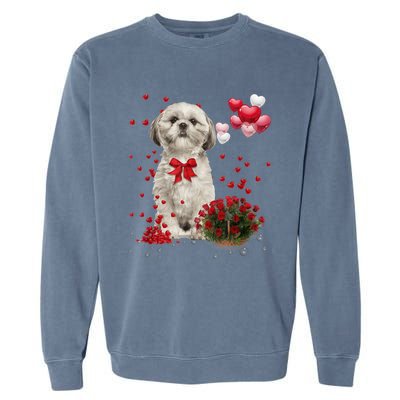 Shih Tzu Valentines Day Funny Dog Lover Happy Valentine Garment-Dyed Sweatshirt