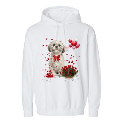 Shih Tzu Valentines Day Funny Dog Lover Happy Valentine Garment-Dyed Fleece Hoodie