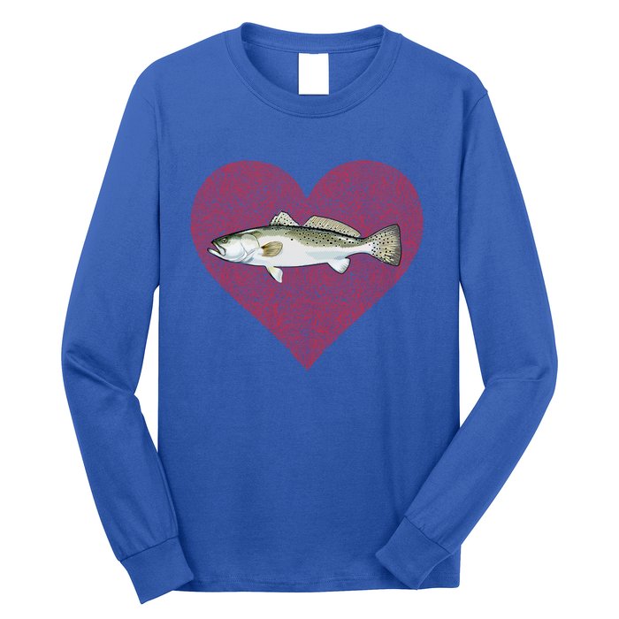 Speckled Trout Valentines Day Fish Love Fingerprint Cool Gift Long Sleeve Shirt