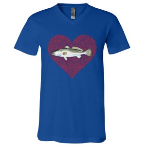 Speckled Trout Valentines Day Fish Love Fingerprint Cool Gift V-Neck T-Shirt