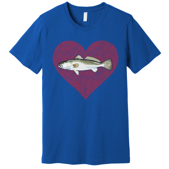 Speckled Trout Valentines Day Fish Love Fingerprint Cool Gift Premium T-Shirt