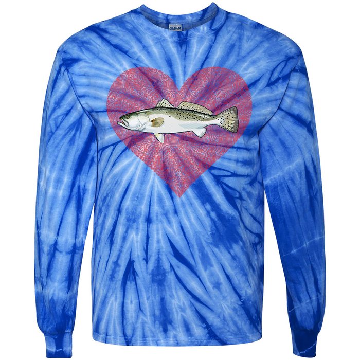 Speckled Trout Valentines Day Fish Love Fingerprint Cool Gift Tie-Dye Long Sleeve Shirt