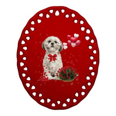 Shih Tzu Valentines Day Funny Dog Lover Happy Valentine Ceramic Oval Ornament