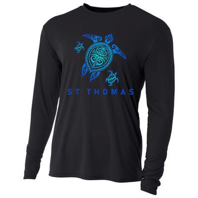 St Thomas Virgin Islands Sea Blue Tribal Turtle Cooling Performance Long Sleeve Crew