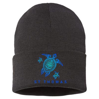 St Thomas Virgin Islands Sea Blue Tribal Turtle Sustainable Knit Beanie