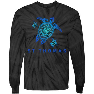 St Thomas Virgin Islands Sea Blue Tribal Turtle Tie-Dye Long Sleeve Shirt