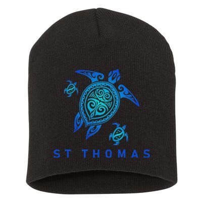 St Thomas Virgin Islands Sea Blue Tribal Turtle Short Acrylic Beanie