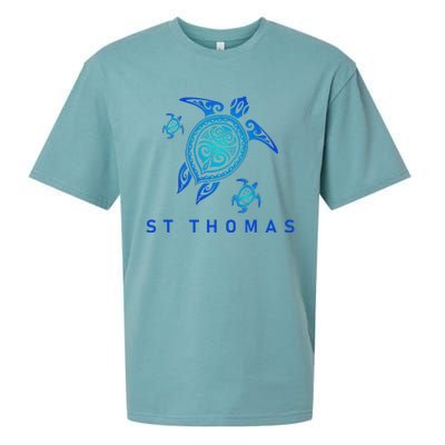 St Thomas Virgin Islands Sea Blue Tribal Turtle Sueded Cloud Jersey T-Shirt