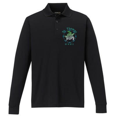 St. Thomas Vintage Tribal Turtle Performance Long Sleeve Polo