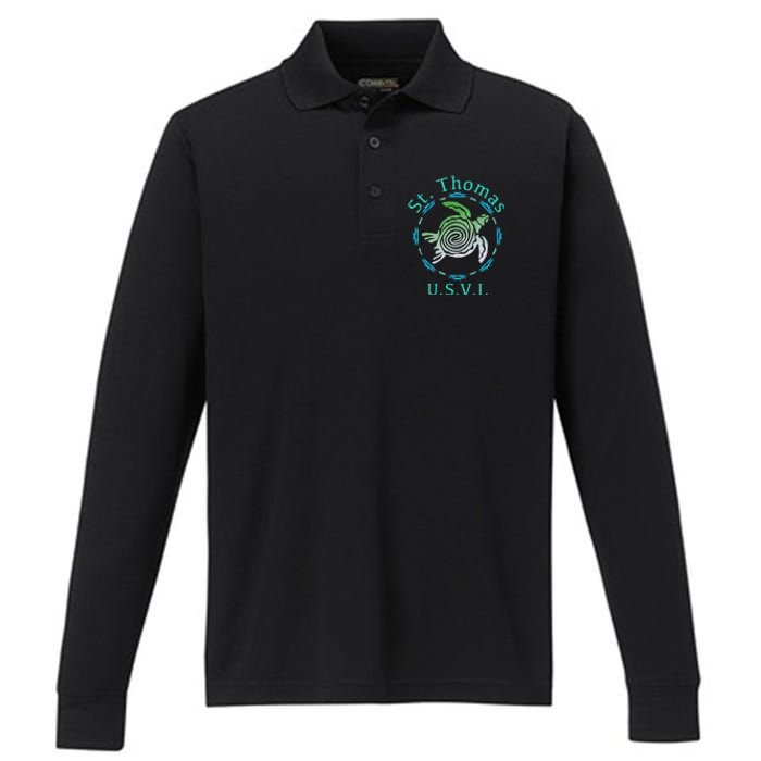 St. Thomas Vintage Tribal Turtle Performance Long Sleeve Polo