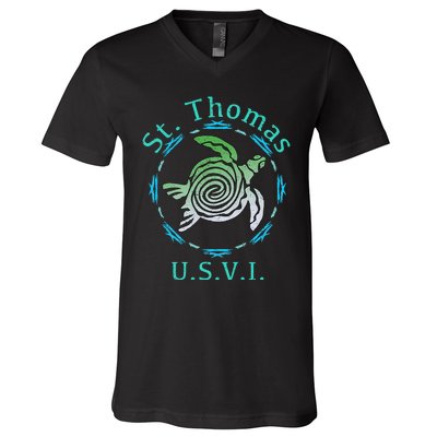 St. Thomas Vintage Tribal Turtle V-Neck T-Shirt