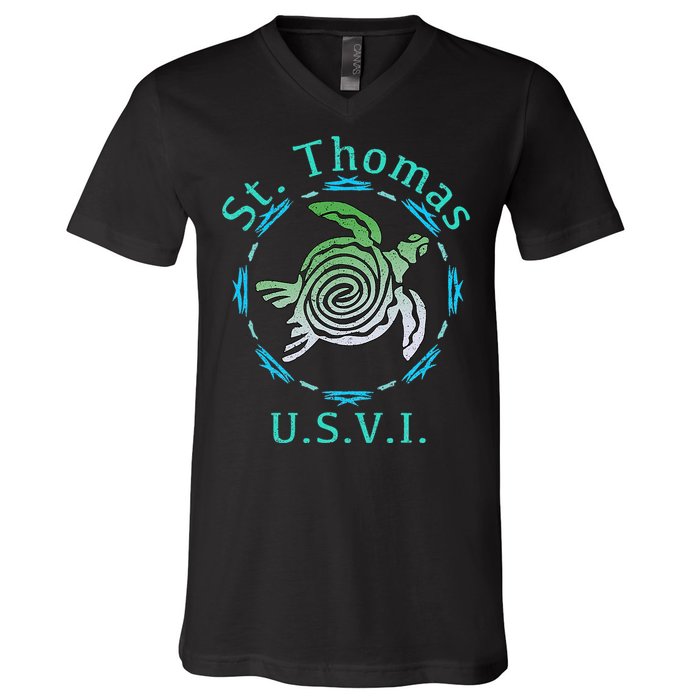 St. Thomas Vintage Tribal Turtle V-Neck T-Shirt