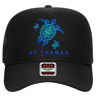 St Thomas Virgin Islands Sea Blue Tribal Turtle High Crown Mesh Back Trucker Hat