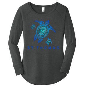 St Thomas Virgin Islands Sea Blue Tribal Turtle Women's Perfect Tri Tunic Long Sleeve Shirt