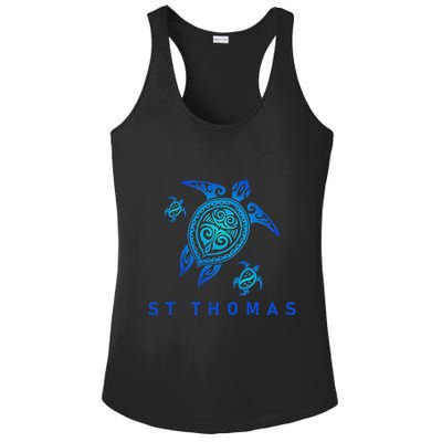 St Thomas Virgin Islands Sea Blue Tribal Turtle Ladies PosiCharge Competitor Racerback Tank