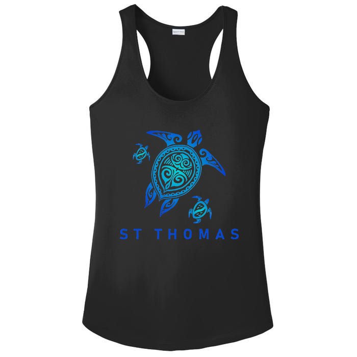 St Thomas Virgin Islands Sea Blue Tribal Turtle Ladies PosiCharge Competitor Racerback Tank