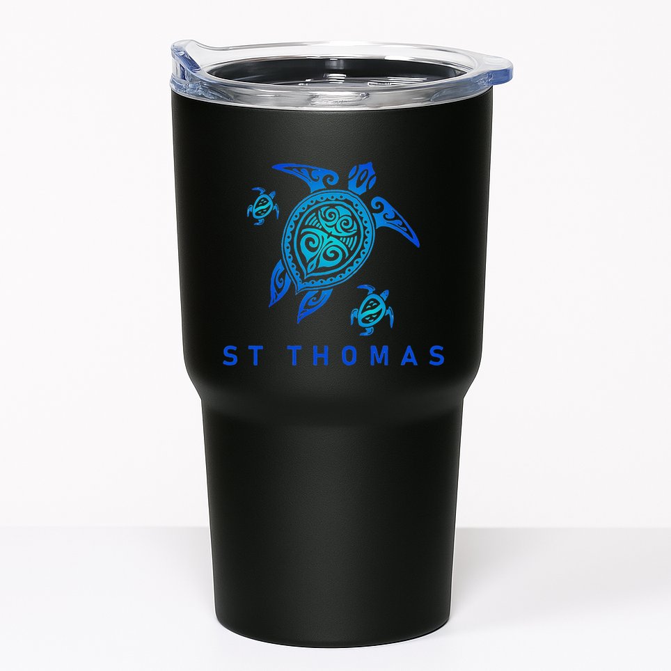 St Thomas Virgin Islands Sea Blue Tribal Turtle Tumbler