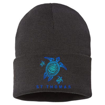 St Thomas Virgin Islands Sea Blue Tribal Turtle Sustainable Knit Beanie