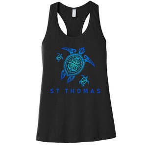 St Thomas Virgin Islands Sea Blue Tribal Turtle Women's Racerback Tank